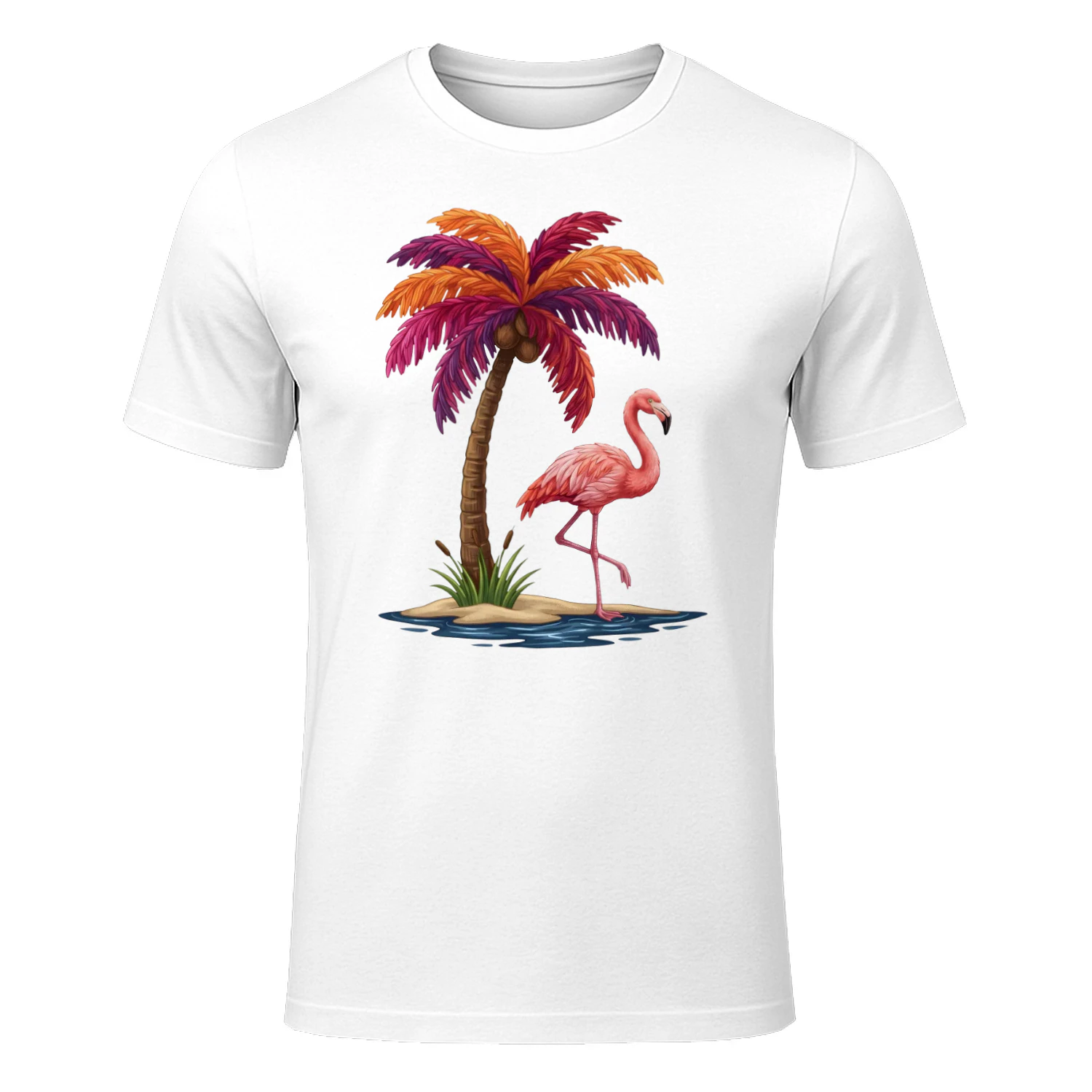 Tropical Flamingo Palm T-Shirt Summer Beach Gift