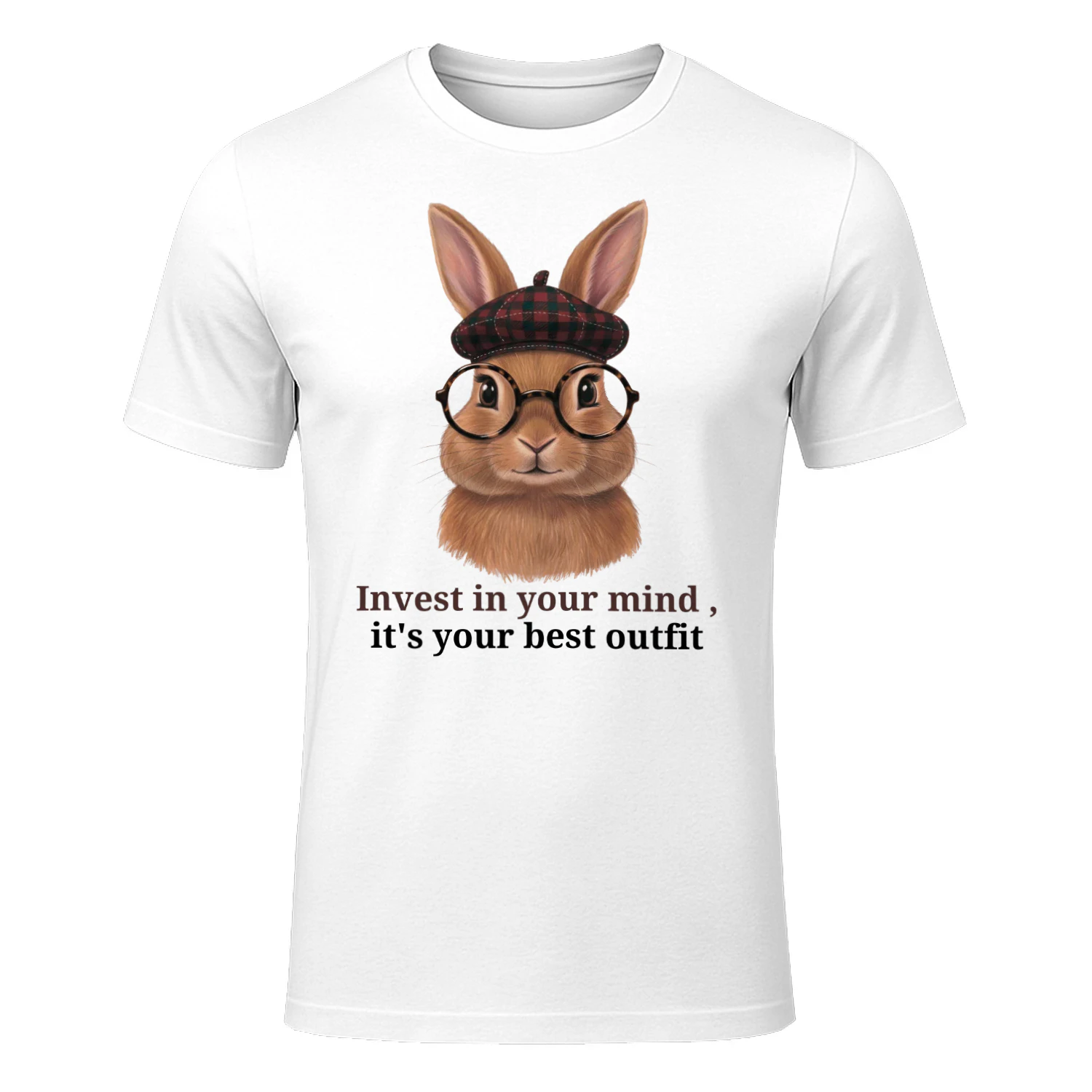 Invest In Your Mind It's Your Best Outfit T-shirt | Cute Intellectual Bunny Tee | Motivational Quote Gift | Smart Rabbit T-shirt | Inspirational Animal Tee | Bookworm Gift