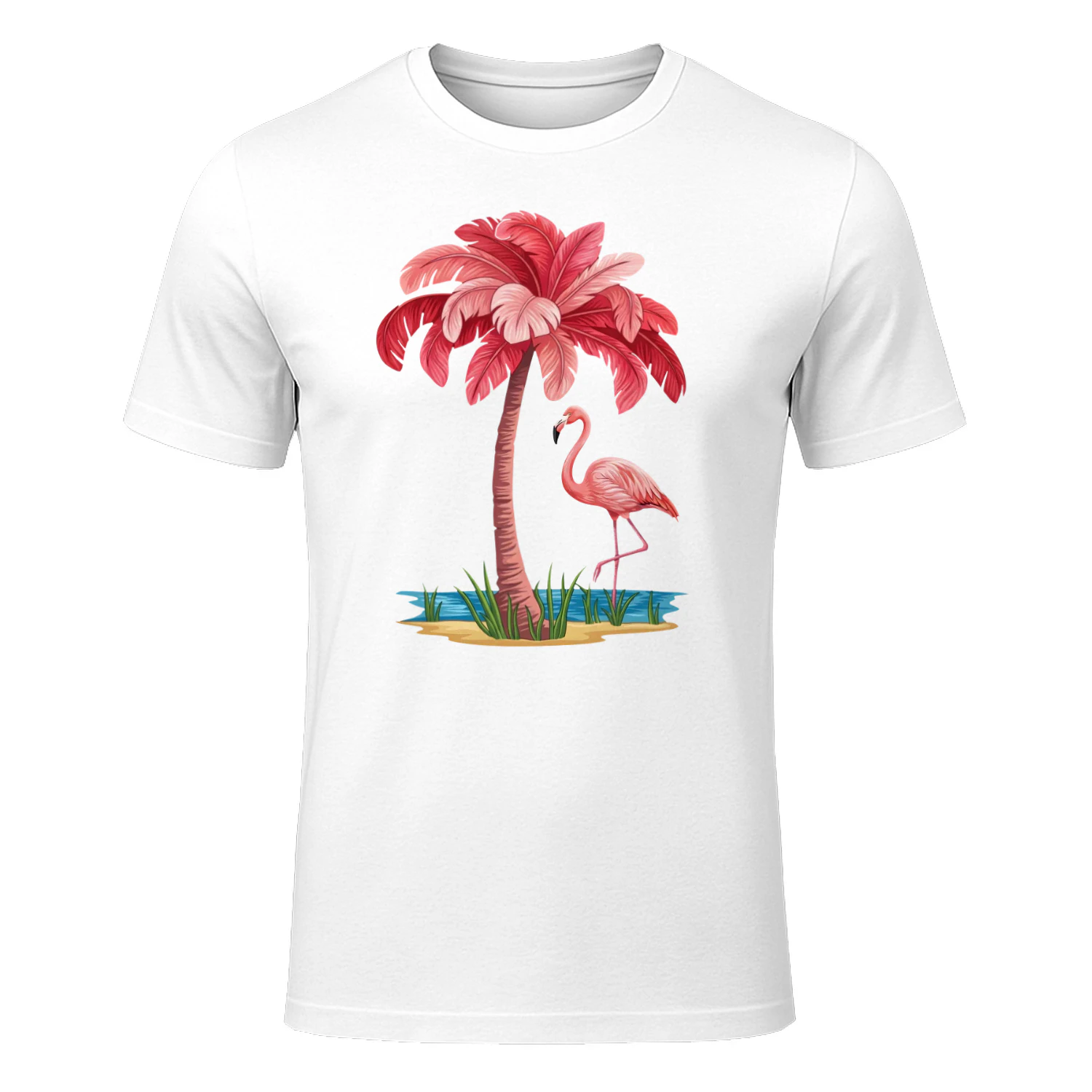 Elegant Pink Flamingo T-Shirt Palm Tree Summer Gift
