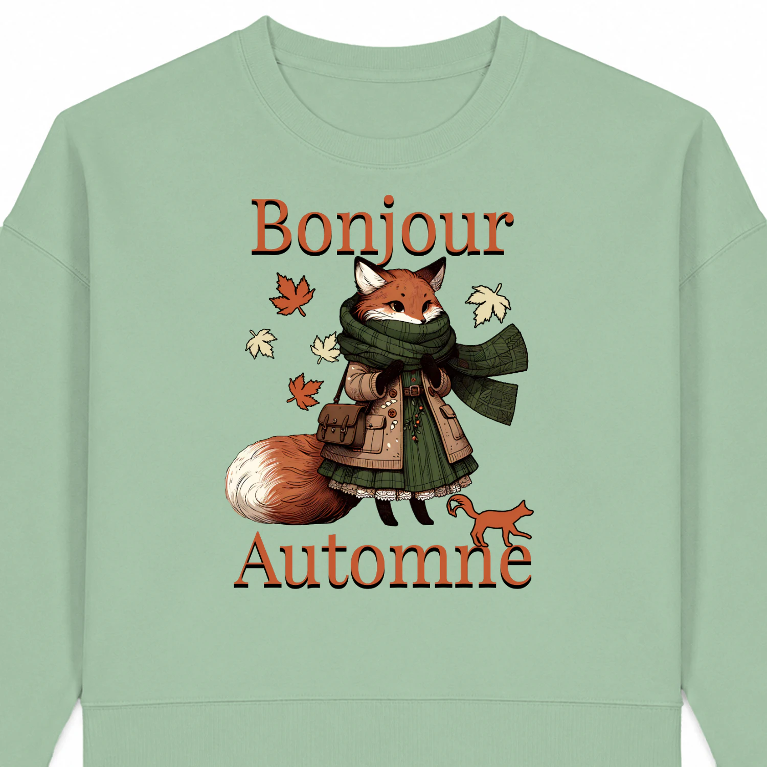 Bonjour Automne renard mignon sweatshirt à col rond