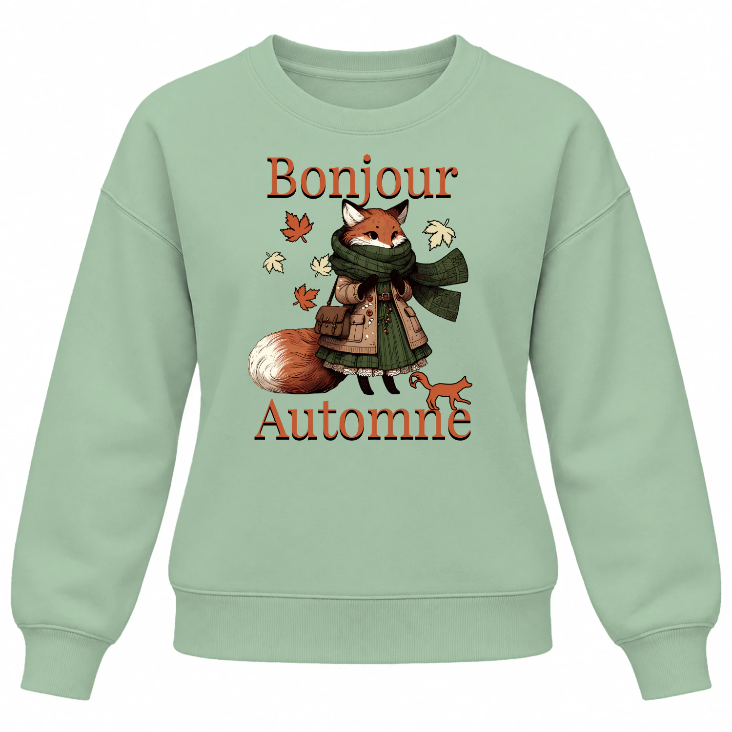 Bonjour Automne renard mignon sweatshirt à col rond