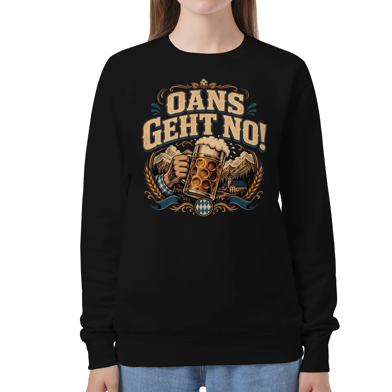 "Oans Geht No!" Vintage Boarischer Bier-SWEATSHIRT