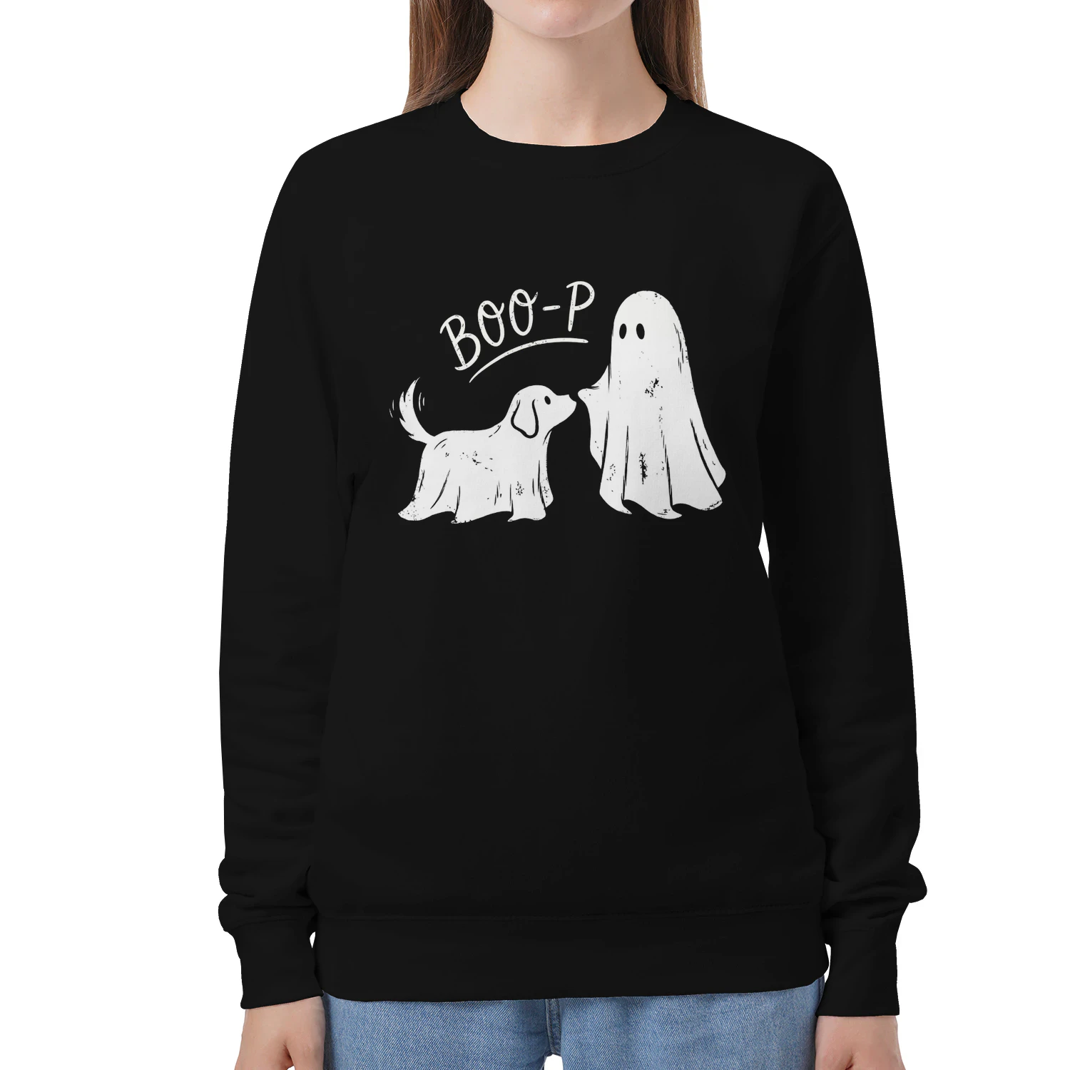 Cute "BOO-P" Halloween Dog Graphic Sweatshirt