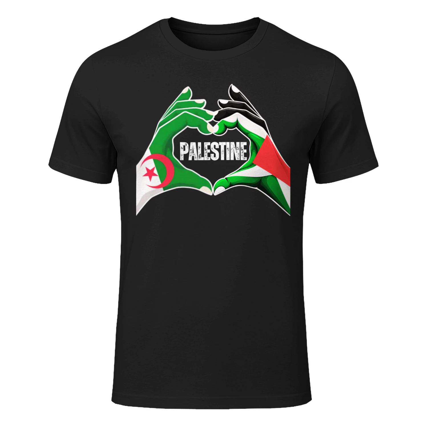 Two Flags, One Heart – Palestine & Algeria T-Shirt