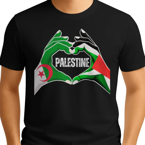 Two Flags, One Heart – Palestine & Algeria T-Shirt