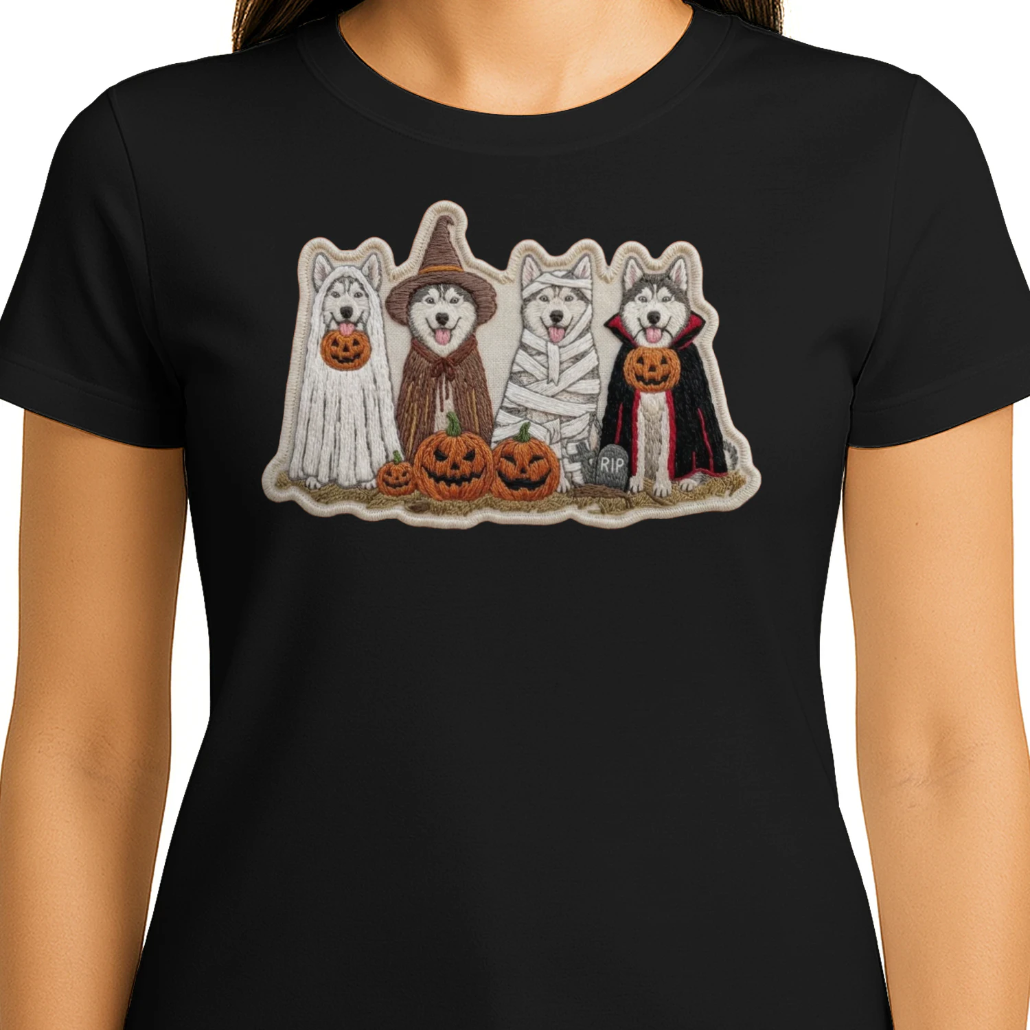  Halloween Husky T-Shirt, Spooky Dog Shirt, Dog Lover Shirt, Pumpkin Jack-O-Lantern, Witch Dog Ghost Dog Shirt