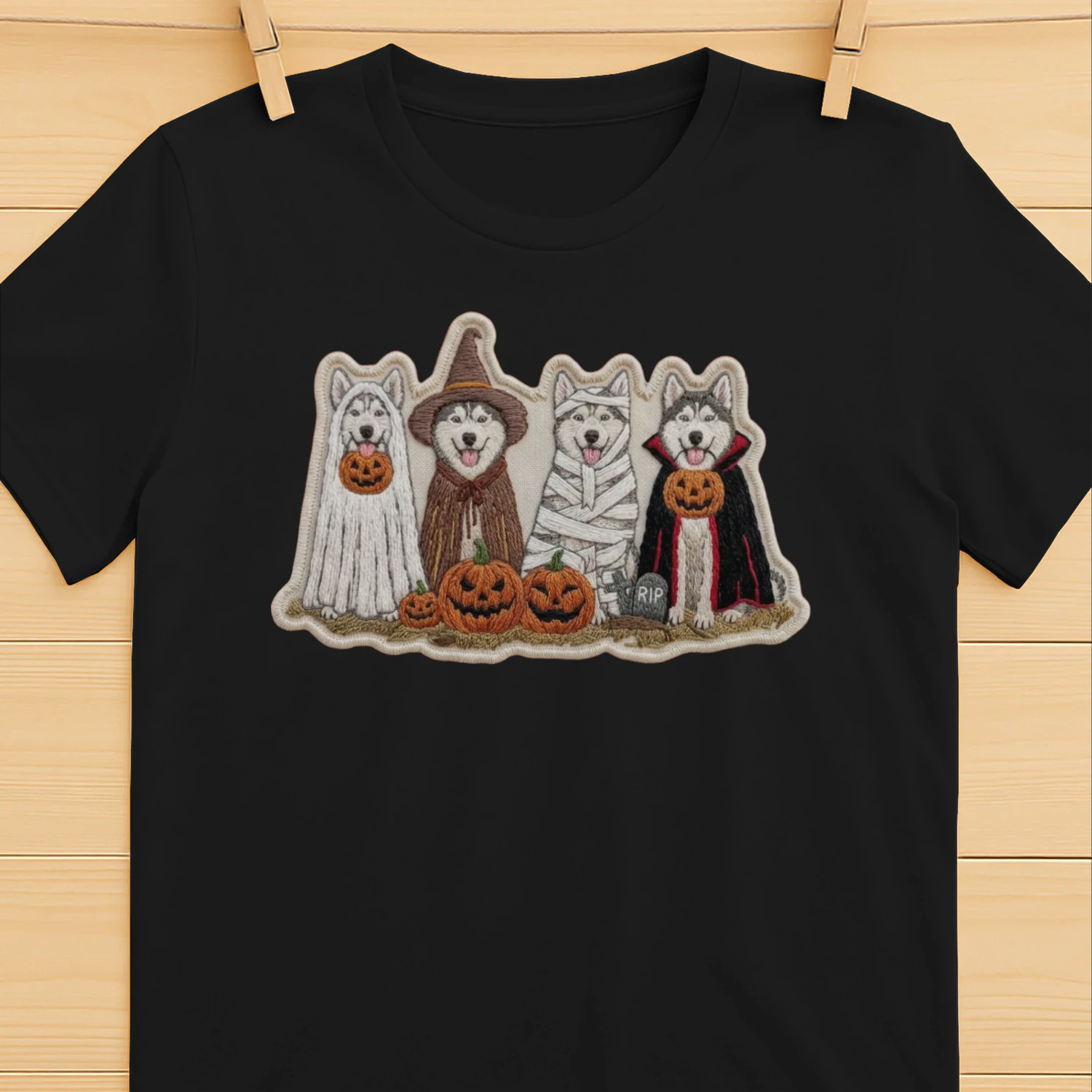  Halloween Husky T-Shirt, Spooky Dog Shirt, Dog Lover Shirt, Pumpkin Jack-O-Lantern, Witch Dog Ghost Dog Shirt