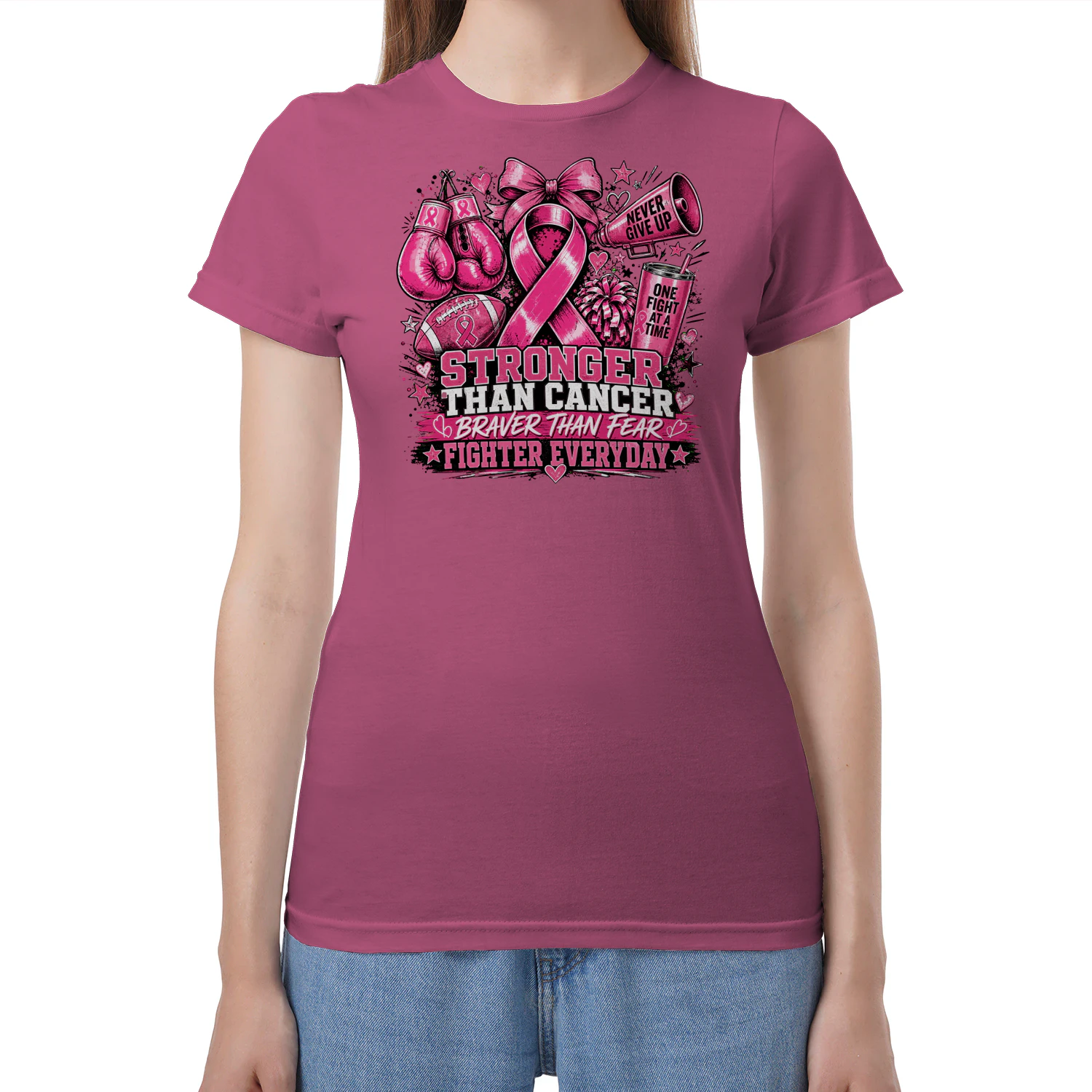 Stronger Than Cancer Pink Ribbon Sports T-Shirt
