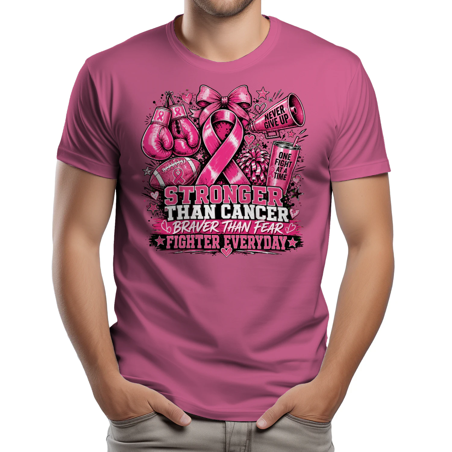 Stronger Than Cancer Pink Ribbon Sports T-Shirt