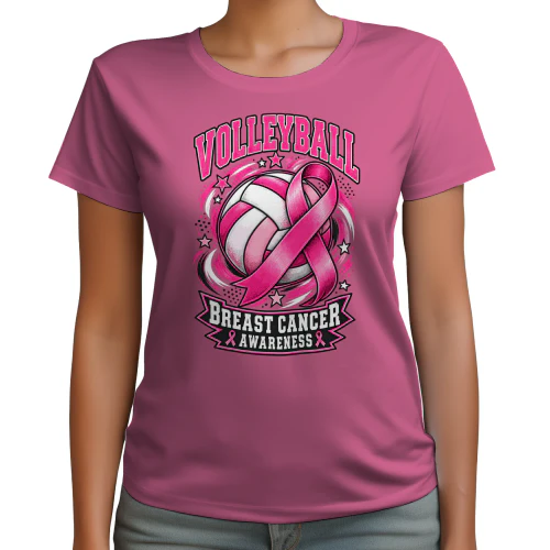Pink Ribbon Volleyball Breast Cancer Awareness T-Shirt