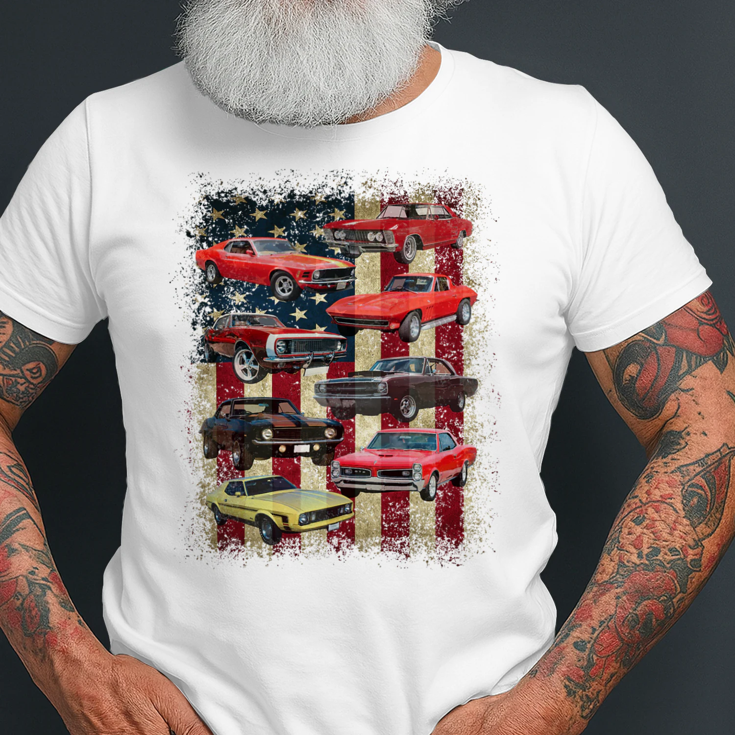 Vintage Classic Muscle Car Retro American Flag Patriotic Hot Rod T Shirt HRD0215