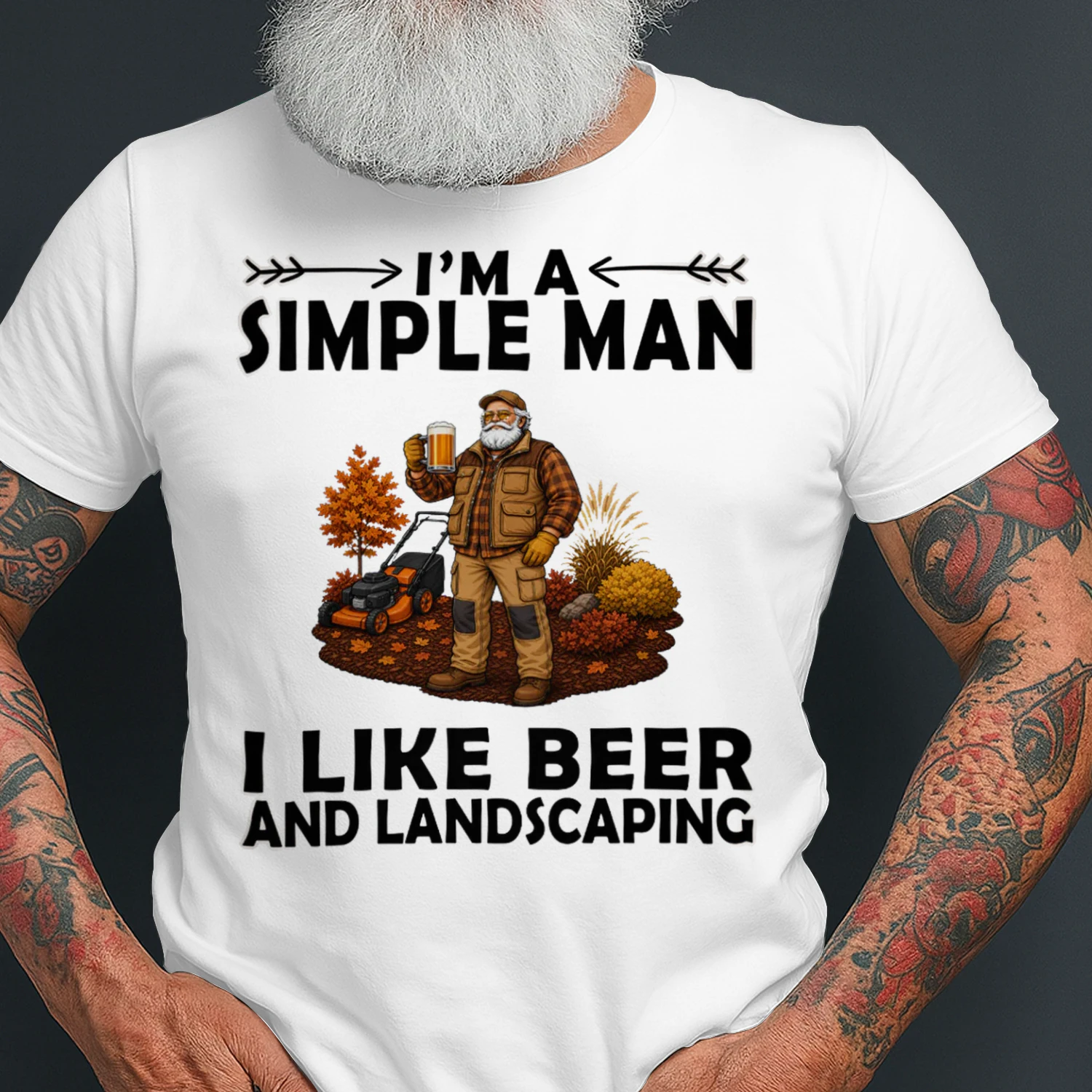 Simple Man I Like Beer And Landscaping White LAN0011
