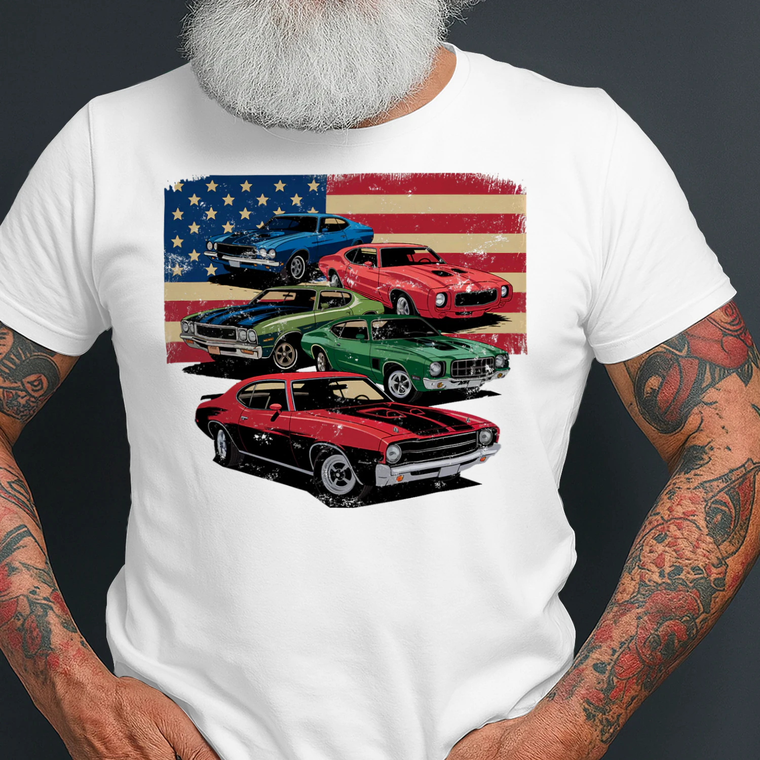 Vintage Classic Cars Muscle Car American Flag Patriotic Hot Rod T Shirt HRD0214