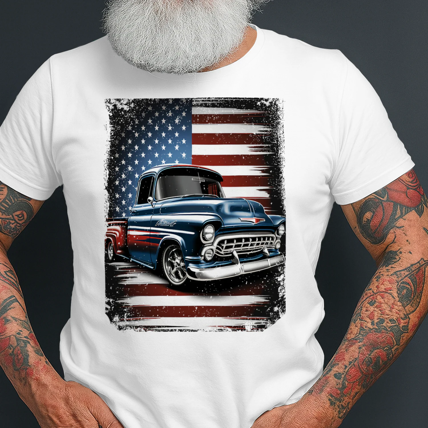 Classic Old Pickup Truck American Flag 4th Of July Patriotic Hot Rod T Shirt HRD0074