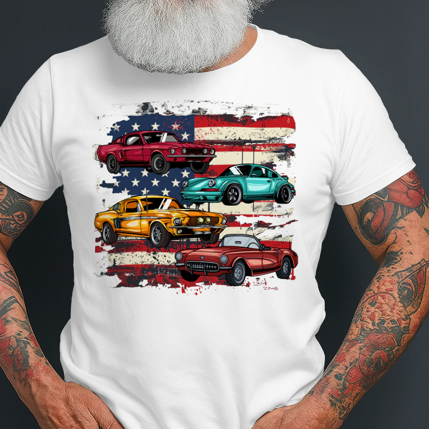 Classic Muscle Car Retro American Flag Patriotic Vintage Hot Rod T Shirt HRD0072