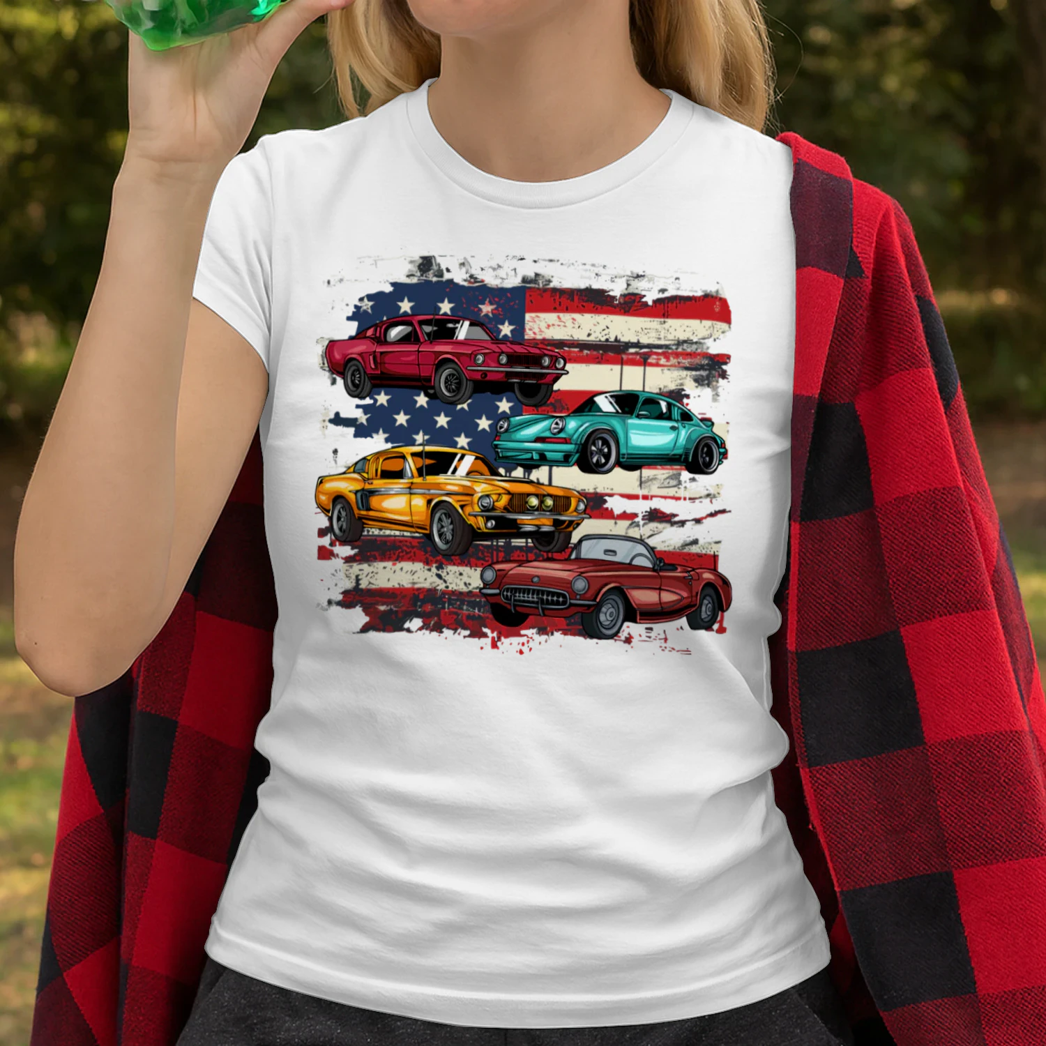 Classic Muscle Car Retro American Flag Patriotic Vintage Hot Rod T Shirt HRD0072