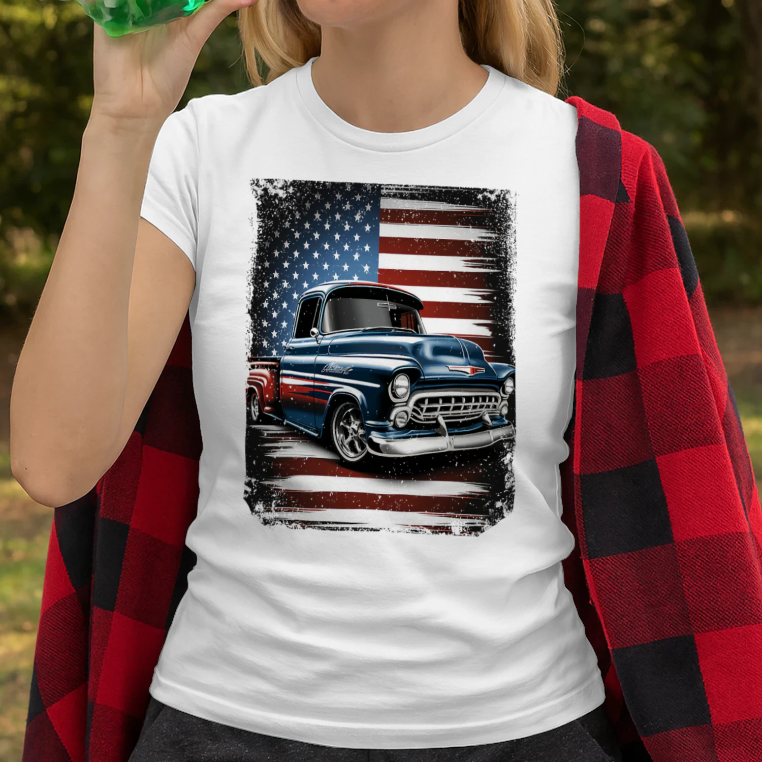 Classic Old Pickup Truck American Flag 4th Of July Patriotic Hot Rod T Shirt HRD0074
