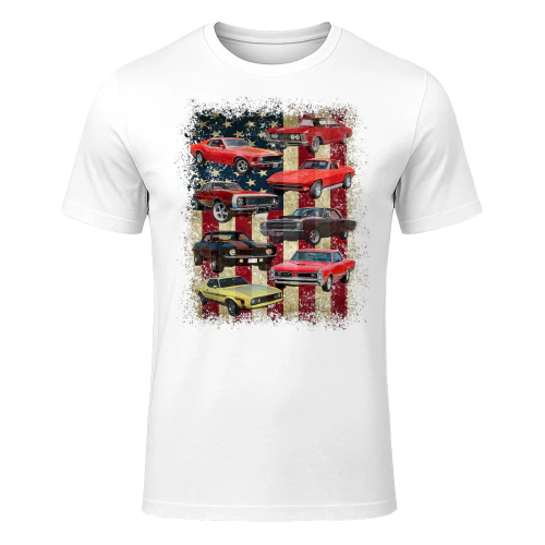 Vintage Classic Muscle Car Retro American Flag Patriotic Hot Rod T Shirt HRD0215