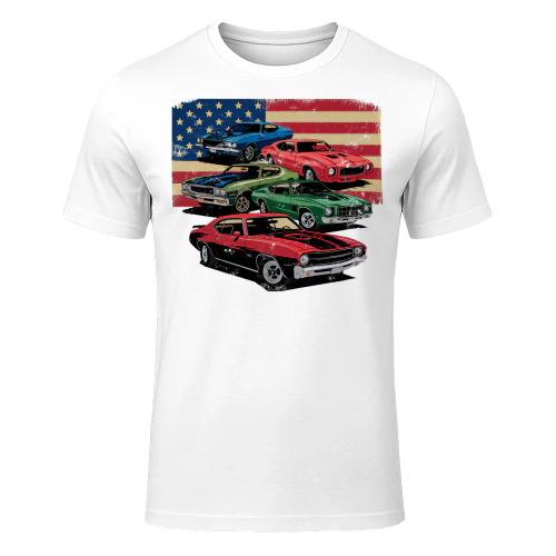 Vintage Classic Cars Muscle Car American Flag Patriotic Hot Rod T Shirt HRD0214