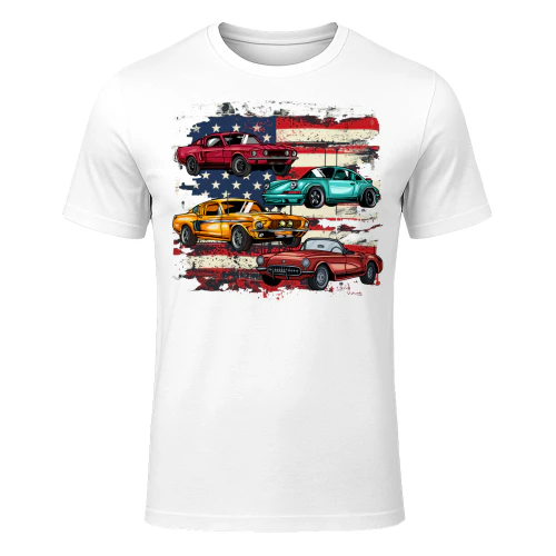 Classic Muscle Car Retro American Flag Patriotic Vintage Hot Rod T Shirt HRD0072