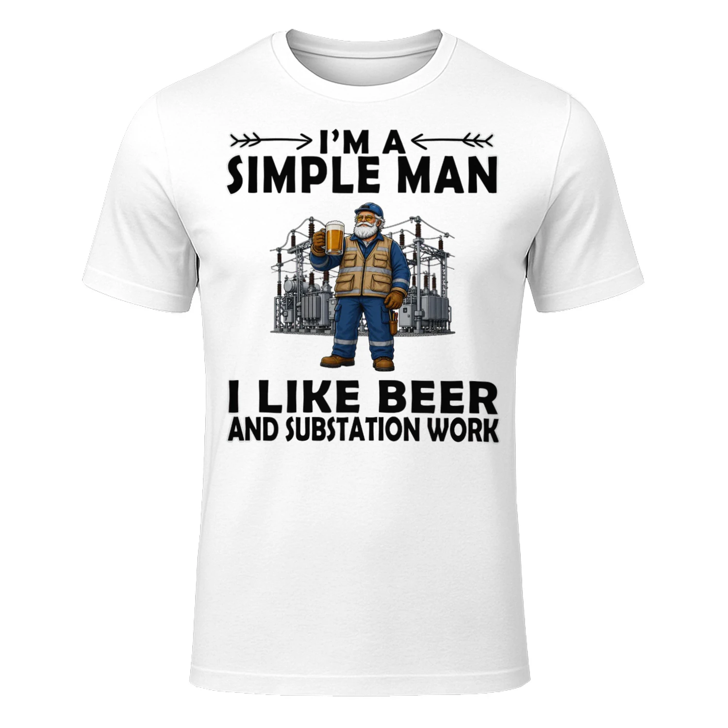 Simple Man I Like Beer And Substation Work White SUB0011