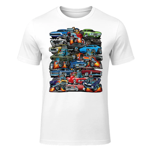 Car Madness Muscle Cars Classic Cars And Hotrods Full Cartoon Hot Rod T Shirt HRD0060