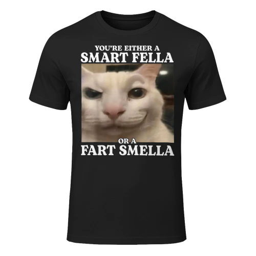 You're Either a Smart Fella or a Fart Smella Funny Cat Meme T Shirt CAT1695