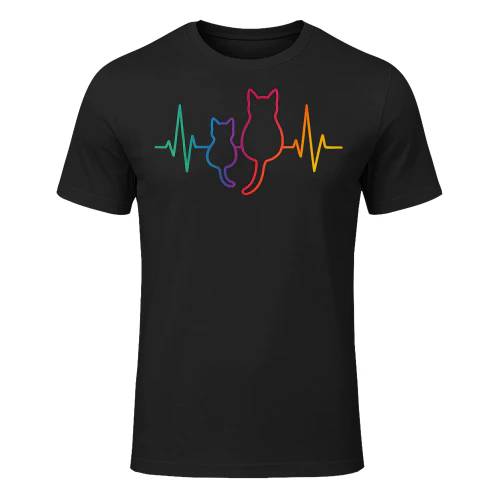Women's Heartbeat cute Cat minimalist kawaii animal art silhouette V Neck T Shirt CAT1680