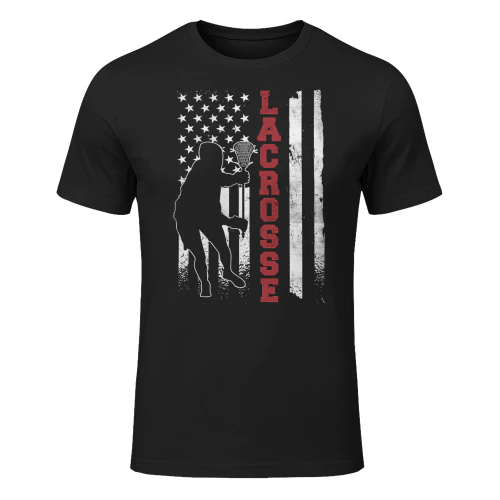 Vintage Gift Lacrosse American Flag Lax Unisexadults Black Small Short Lacrosse T Shirt LAR0479