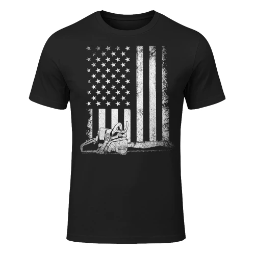 US Flag Proud American Arborist Gift Chainsaw Axe Lumberjack T Shirt LUB0339