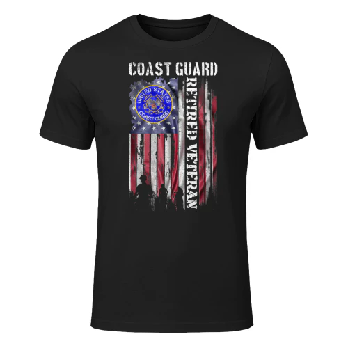 Vintage Usa American Flag Coast Guard Proud Retired Veteran Veteran T Shirt VET1060