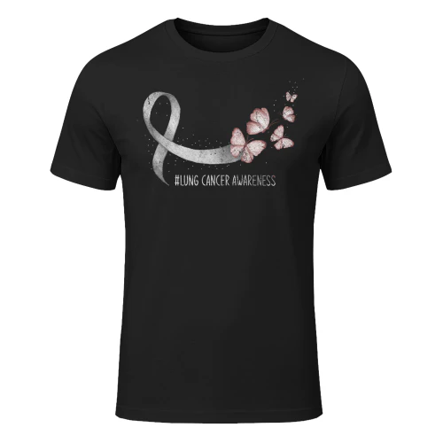 Pretty White Ribbon Support Lung Cancer Awareness Lung Cancer T Shirt LUC0141
