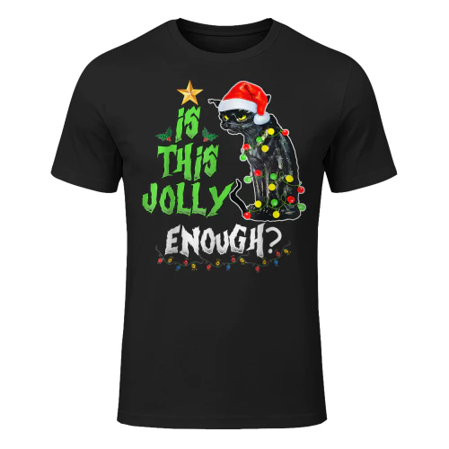 Womens Is This Jolly Enough Noel Black Cat Merry Christmas Long Sleeve T Shirt CAT1683