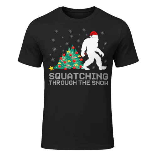 Squatching Through The Snow Bigfoot Christmas Sasquatch Bigfoot T Shirt STB0489