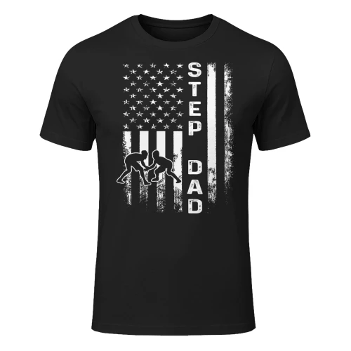 Wrestling Step Dad American Flag Vintage Christmas Xmas Wrestling T Shirt WRT0570