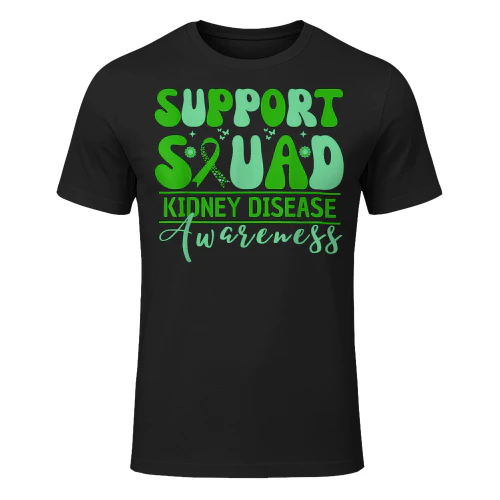 Support Squad Kidney Disease Awareness Green Ribbon Warriors T Shirt KIW0334