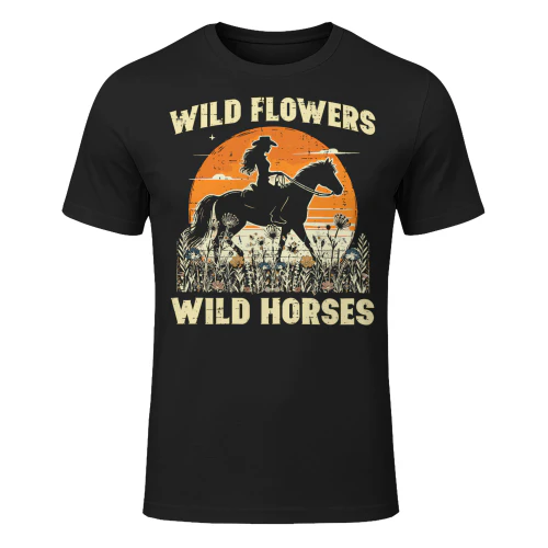 Wild Flowers Horses Cowgirl Retro Rodeo Girls Women Horse T Shirt HOR0207