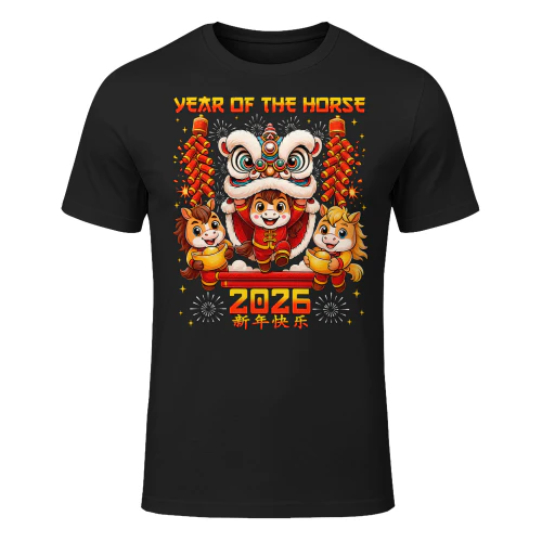 Year Of The Horse 2026 Lion Dance Chinese New Year Kid Men Horse T Shirt HOR0163