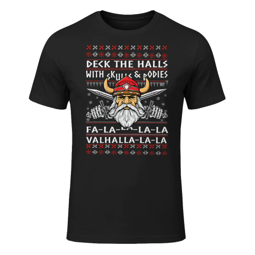 Deck The Halls With Skulls And Bodies Funny Viking Christmas Viking T Shirt VIK0104