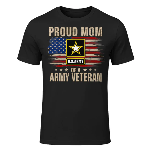 Vintage Proud Mom Of A Army Veteran With American Flag Veteran T Shirt VET1048