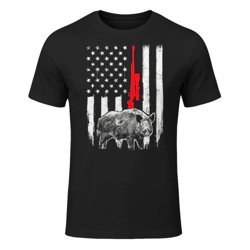 Patriotic American Usa Flag Boar Hunting Wild Hog Hunter Hunting T Shirt HUT0188
