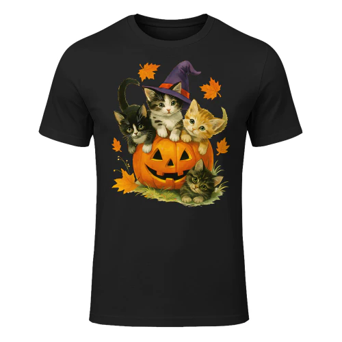 Cute Cat Pumpkin Halloween Spooky Season Vintage Men Women Kids T Shirt CAT0583