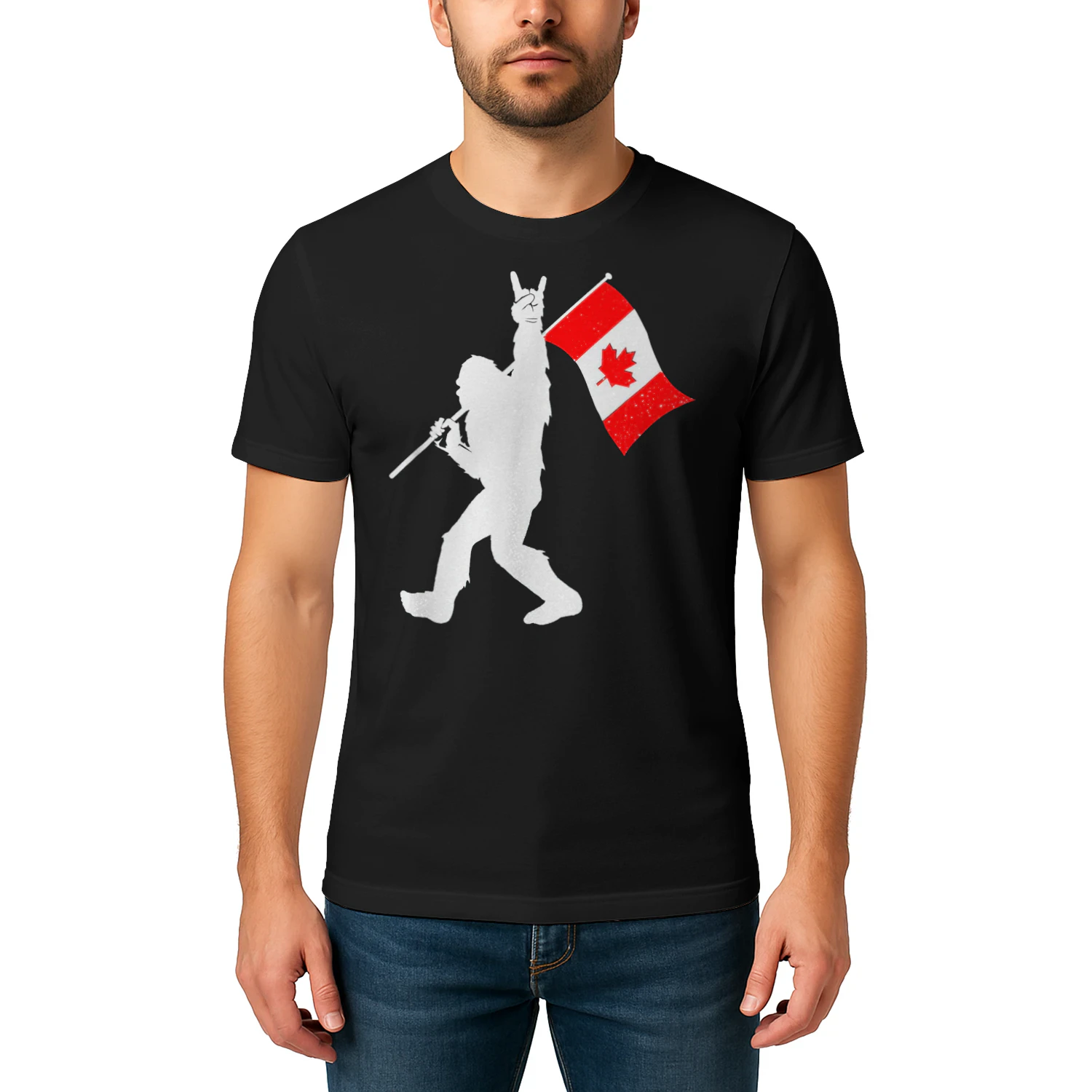 Vintage Canadian Bigfoot And Rockn Roll Funny Canada Day Bigfoot T Shirt STB0513