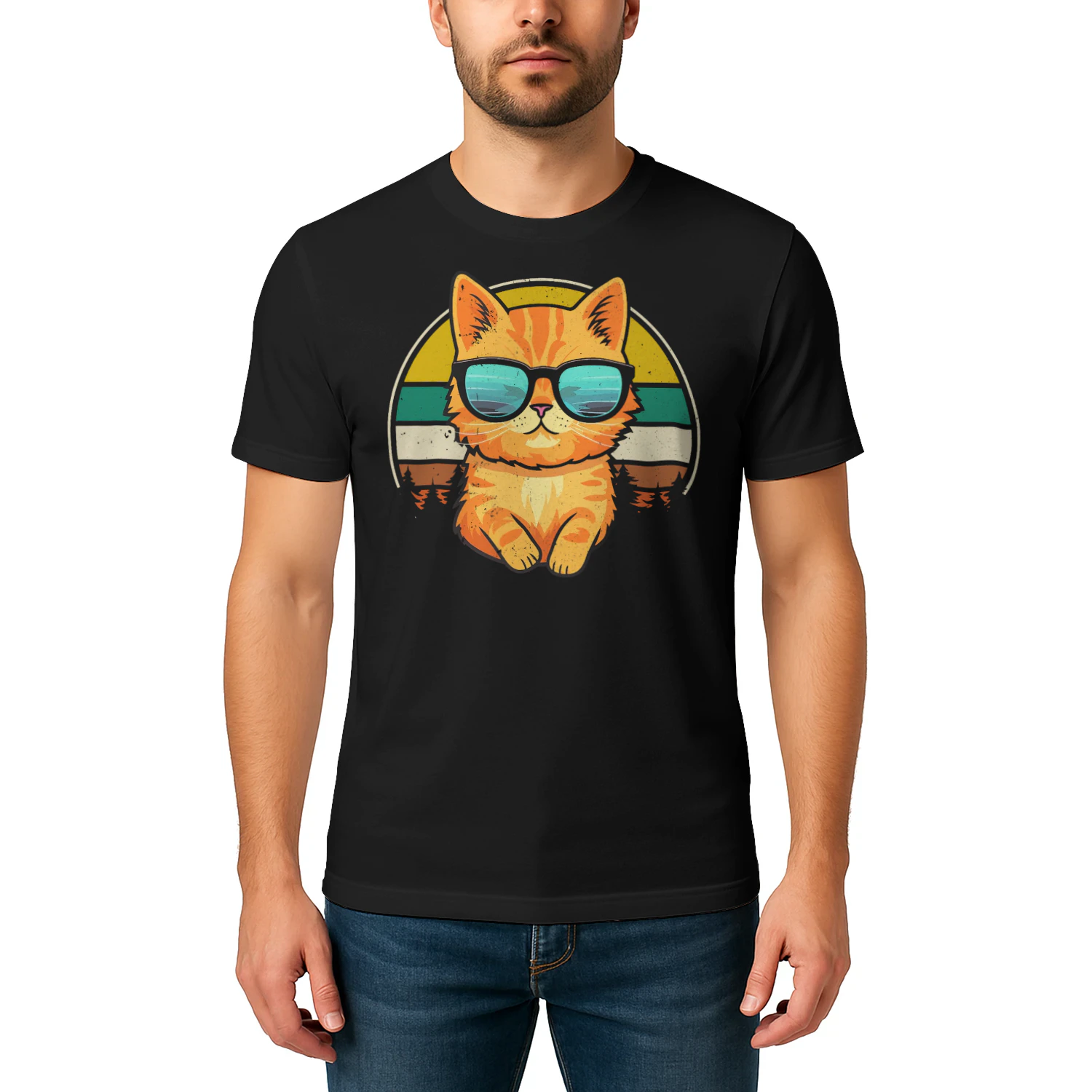 Vintage Style Orange Tabby Cat Friendly Wearing Sunglasses T Shirt CAT1653
