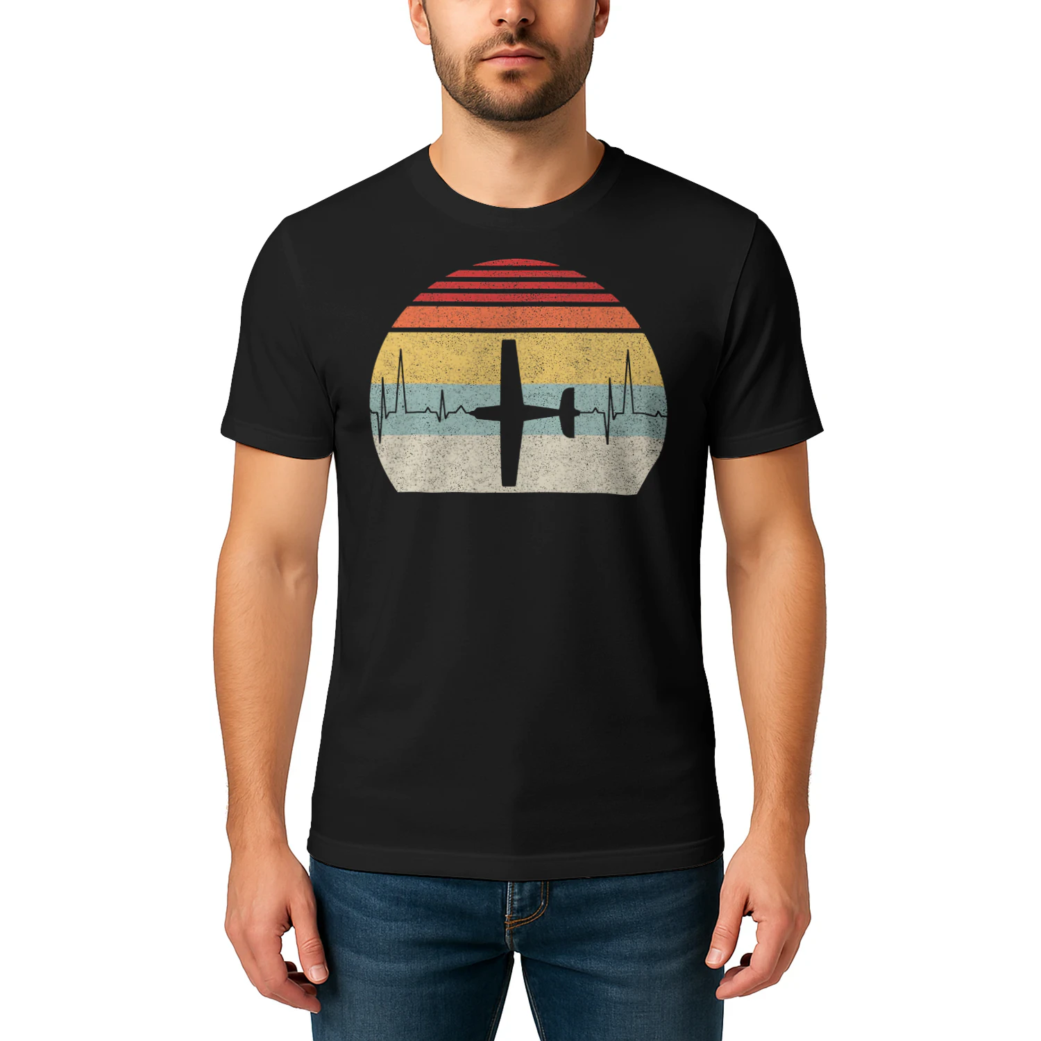 Vintage Retro Airplane Pilot Pilot Heartbeat Airplane T Shirt AIP0942