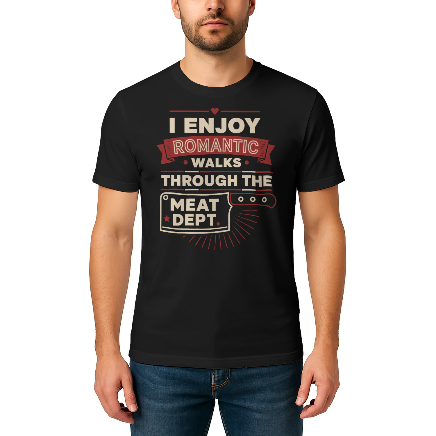 I Enjoy Romantic Walks Through The Meat Dept Funny Butcher BBQ T Shirt BBQ0010