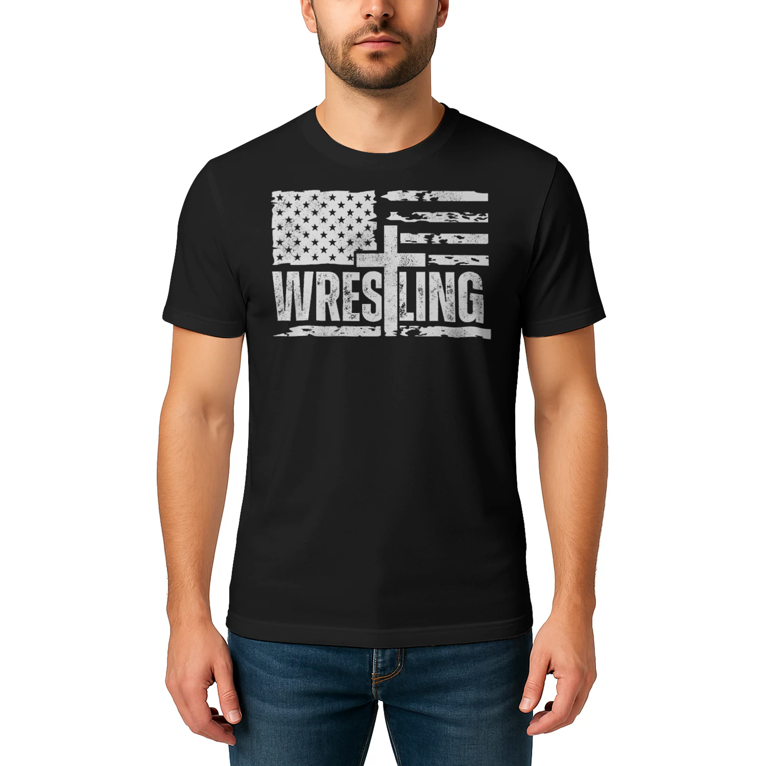 Wrestling Patriotic American Flag Christian And Jesus Lover Wrestling T Shirt WRT0552