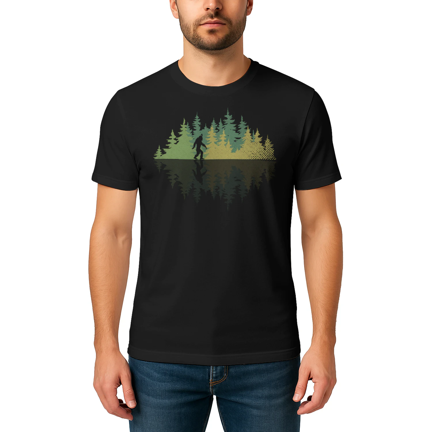 Sasquatch Yeti Reflection Forest Trees Conspiracy Bigfoot Bigfoot T Shirt STB0484