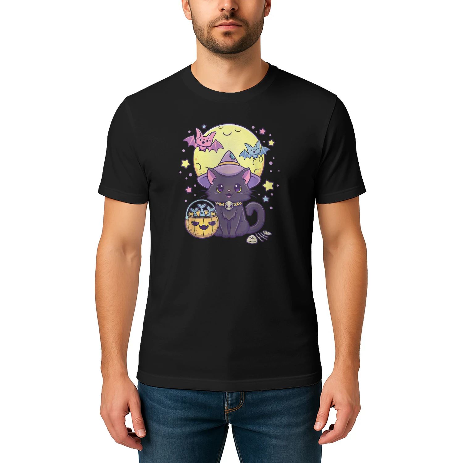 Kawaii Pastel Goth Cute Creepy Halloween Black Cat Witch Hat Witch T Shirt WIT0214