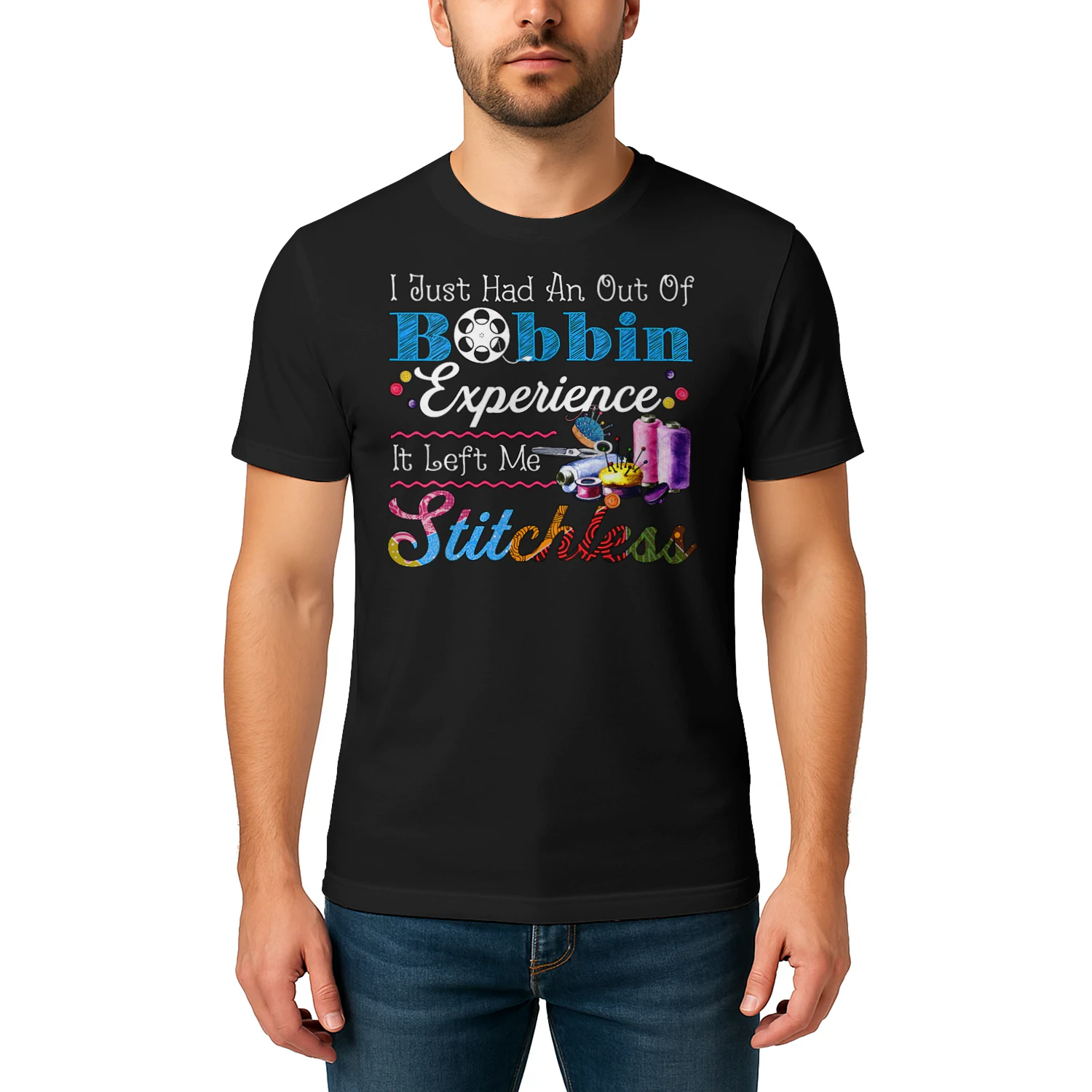 Womens I Just Had An Out Of Bobbin Experience It Left Me Stitchless V Neck T Shirt SEQ0865